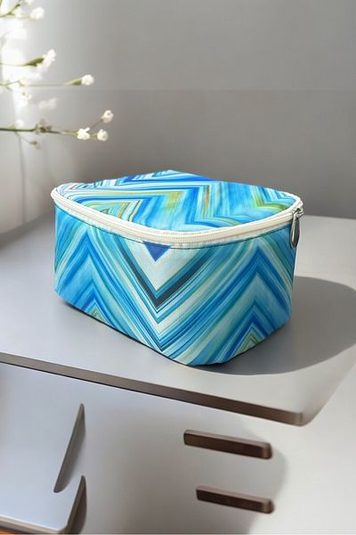 AGOÇANTA Blue Striped Patterned Makeup and Cosmetic Bag