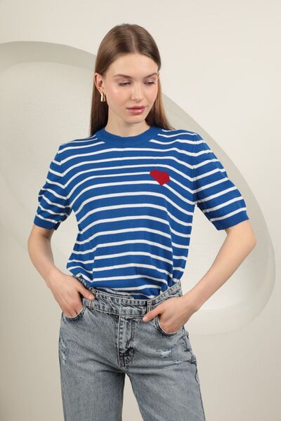 ziend fashion Синя жіноча блузка - трикотажна, у смужку та з серцевим візерун...