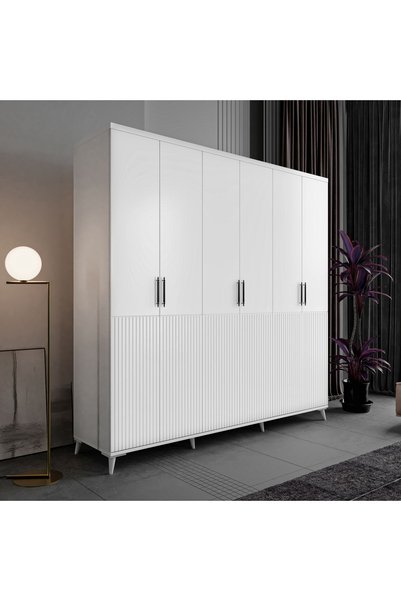 GuneyStore Ücretsiz Montaj ZARİF 6 Kapaklı Komple Mdf Beyaz Gardırop