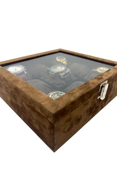 DİJİTAL ÇARŞI MAĞAZACILIK Кутия за часовници Richbox с 9 броя - кафяв калъф от алкантара