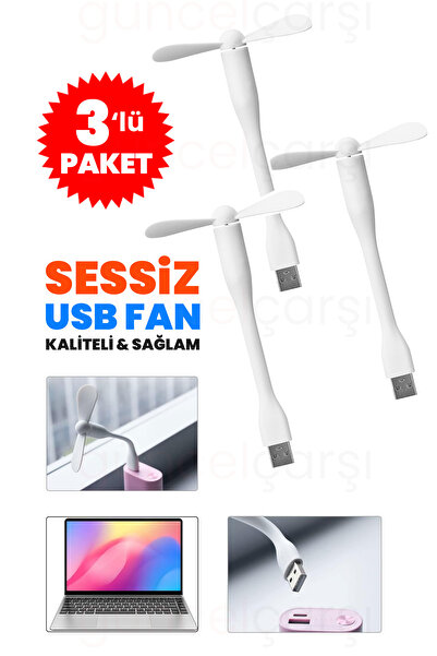 GüncelÇarşı Taşınabilir Esnek Sessiz USB Mini Fan Pervane, Küçük Vantilatör, Serinletici, El fanı