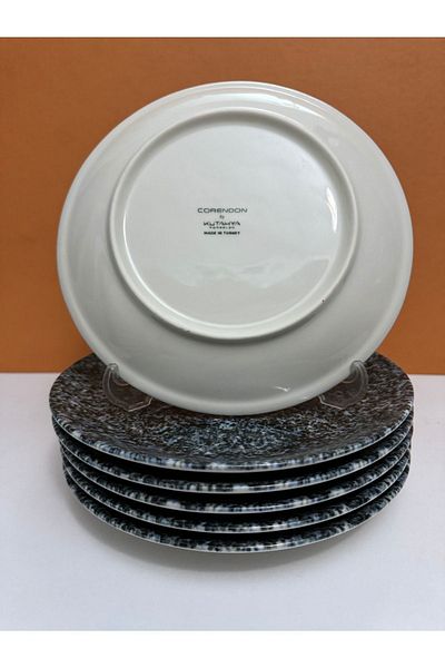 Kütahya Porselen Corendon Series Black Patterned 21 Cm Sweet Plate Set of 6