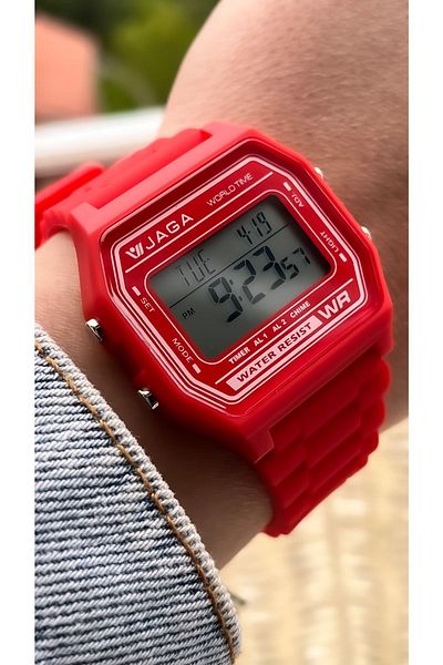 Jaga Red Silicone Band, Waterproof (Suitable for Pool, Marine Use) Digital Women's Wristwatch