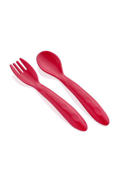 Babyjem Baby Spoon and Fork Set, 12+ Months, Red