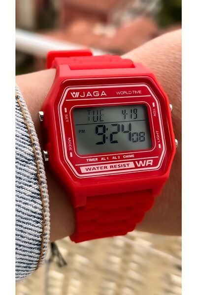 Jaga Red Silicone Band, Waterproof (Suitable for Pool, Marine Use) Digital Women's Wristwatch