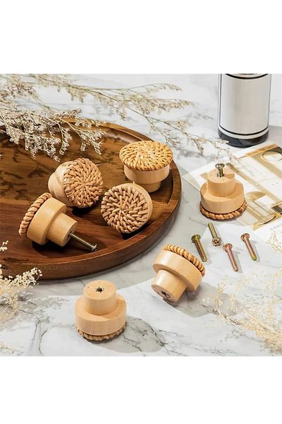 SÖZER ORMAN ÜRÜNLERİ 5-Piece Rattan Wicker Wooden Button Handle Button Drawer Handle