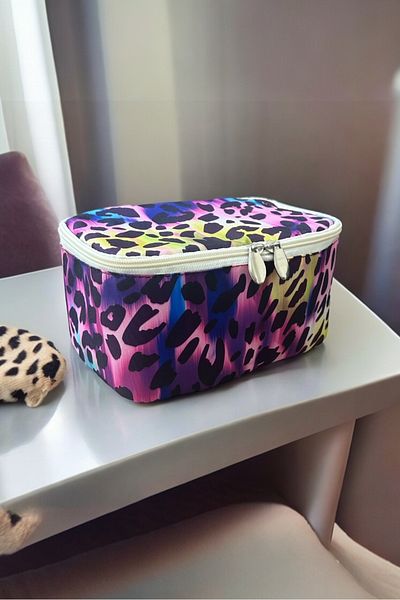 AGOÇANTA Fuchsia Leopard Patterned Cosmetic and Makeup Bag