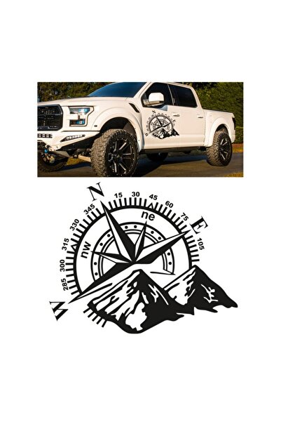 CreateFol Pusula Dağ Off Road Araba Sticker, 50 X 40 Cm Siyah Oto Sticker