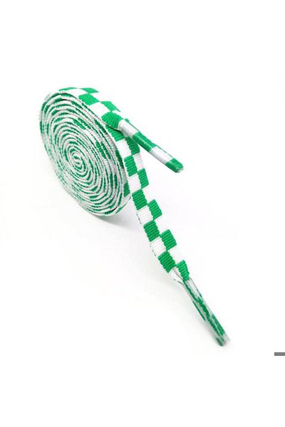 Butik Junisteps Checkered Patterned Green-White Fabric Children's Shoelaces
