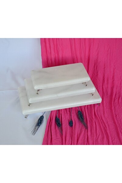 Başakmarble Real Marble Presentation Set of 3 with Silver Legs (BAŞAKMARBLE)