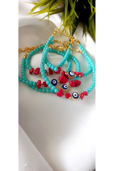 ZeynDesign Turquoise Coral Eye Anklet