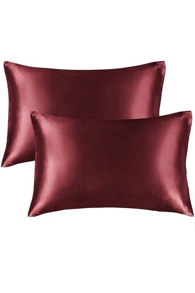 EVYA Fete de pernă din satin de mătase burgundy 2 pachete 50x70 cm anti-transpirație inodor potrivite pentru părul creț prietenos cu pielea