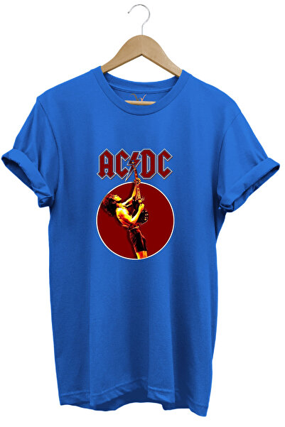 WİDİ Rok muzički bend AC DC poster Štampano standardni kroj 100% pamuk plava ...