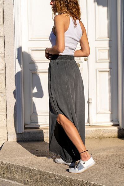 Güneşkızı Γυναικείο φαρδύ παντελόνι Anthracite Washed Shalwar με τσέπες, σκισίματα στο πλάι και ελαστική μέση Rsd3066