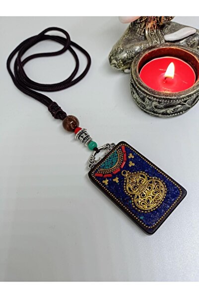 mama india alaçatı Ethnic Authentic Bohemian Necklace with Navy Blue Totem Fi...