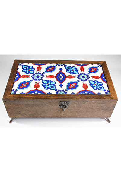 Çini Evi Stylish Wooden Jewelry Box with Tulip Motif