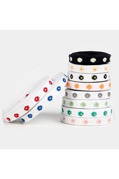 Butik Junisteps Blue Flower Patterned White Children's Shoelaces