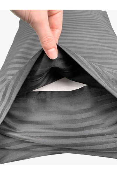 EVYA Black Luxury Hotel Series 2 Μαξιλαροθήκη 50x70cm Ριγέ Μεταξωτό Βαμβακερό Σατέν Δέρμα