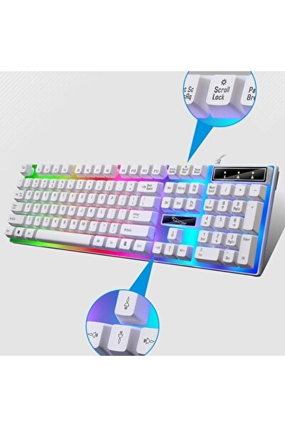 Genel Markalar Ally G21b Usb Led Işıklı Oyuncu Klavye Ve Mouse Set Beyaz