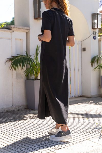 Güneşkızı Rochie lungă cu guler polo neagră pentru femei BST700-3525