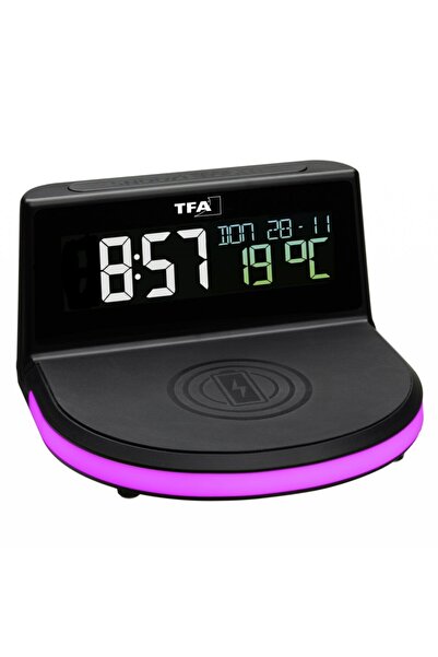 TFA Dostmann Kablosuz Şarj Cihazı Istasyonlu(qi) + 1xusb'li ,termometreli, Alarmlı Masa Çalar Saati