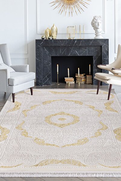 Kervansaray Home Kervansaray Çerçeveli Krem Gold Dekoratif Oturma Odası Ve Sa...