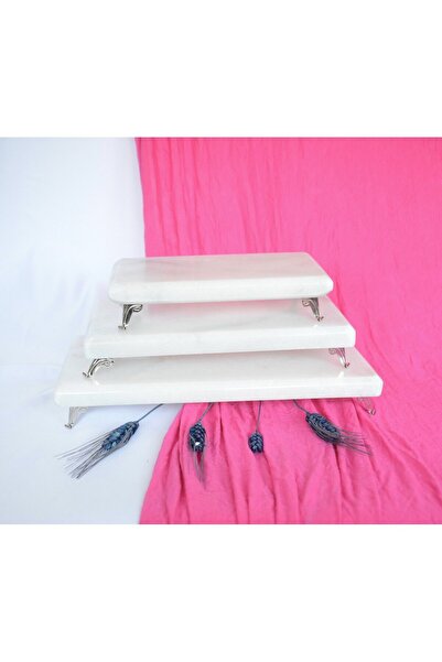 Başakmarble Real Marble Presentation Set of 3 with Silver Legs (BAŞAKMARBLE)