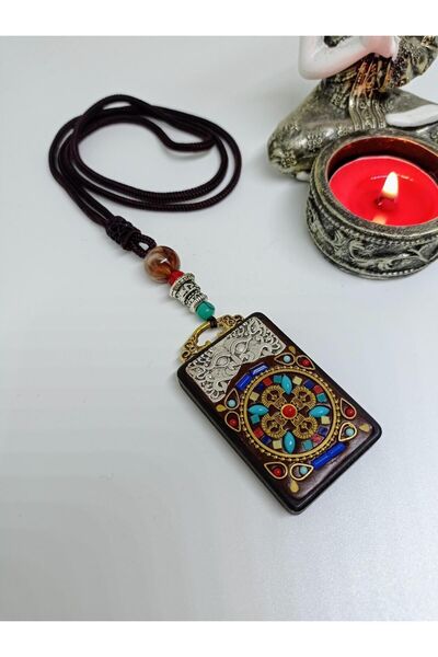 mama india alaçatı Ejderha Figürlü Renkli Yantra Etnik Otantik Kolye