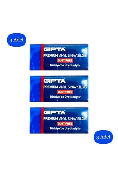 Gıpta Premium Vinyl Dust Free Orta Boy Sınav Silgisi Mavi 3 Adet
