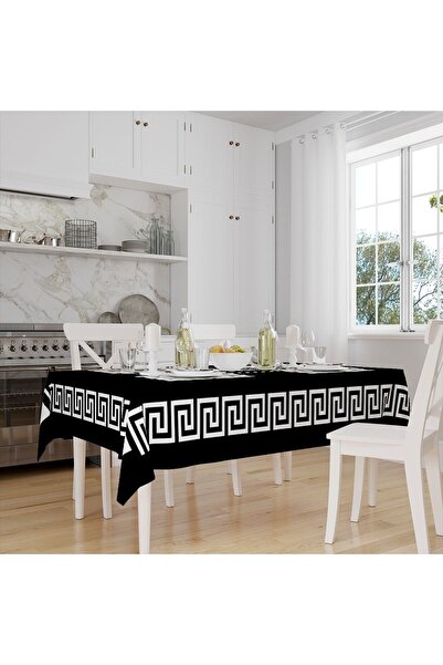 Else Dekor Черно-бяла покривка за маса с щампа на заключване, безпроблемна, устойчива на петна