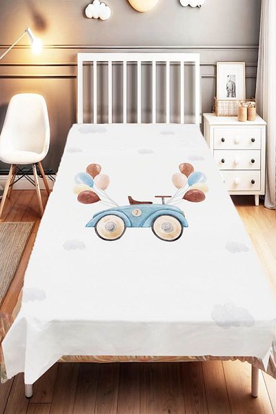 Else Dekor Blue Coffee Patterned Kids and Baby Room Decorative Bedspread