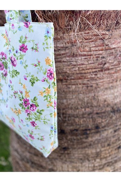 Handream Wildflowers Patterned Cloth Tote Shoulder Bag on Green Background