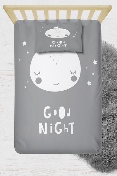 Osso Halı Gray White Good Night Children's 3D Patterned Elastic Single Children's Bed Sheet Set 90x190cm