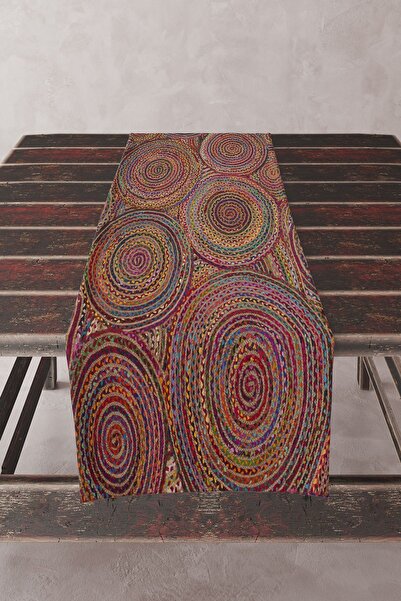 Else Dekor Πολύχρωμα πλεκτά νήματα με μοτίβο γιούτας με εμπριμέ λεκέδες που πλένονται διακοσμητικό τραπεζομάντιλο Runner