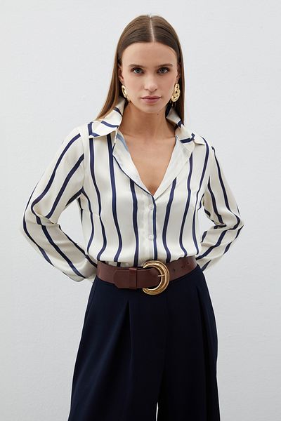 Sateen Cămașă clasică cu dungi bleumarin