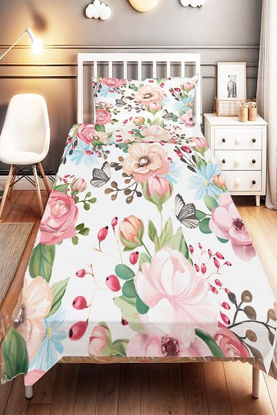 Else Dekor Colorful Flower Patterned Single Children's and Baby's Bedspread
