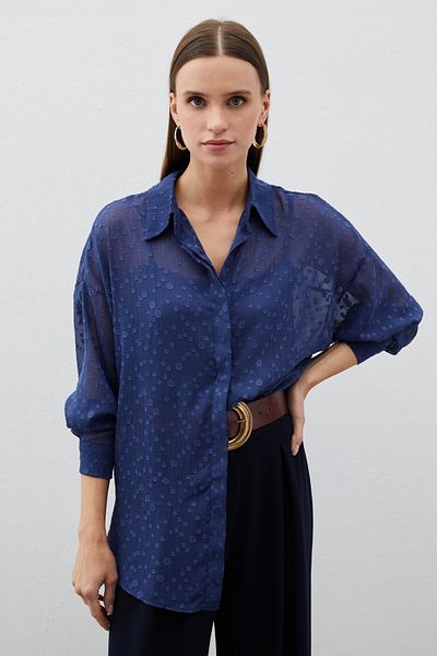 Sateen Cămașă lungă cu model ALBASTRU ÎNCHIS