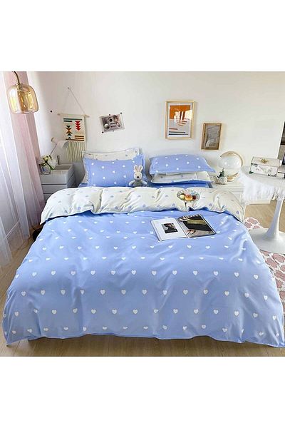 Else Dekor Σετ Παπλωματοθήκη διπλής όψης Else Blue Hearts Cotton Satin