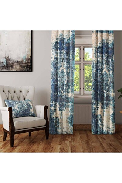 Else Halı Yeşil Krem Eskitme Vintage Şark Desenli Oturma Odası Salon Fon Perde