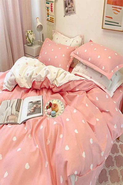 Else Dekor Σετ Παπλωματοθήκη διπλής όψης Else Pink Hearts Cotton Satin