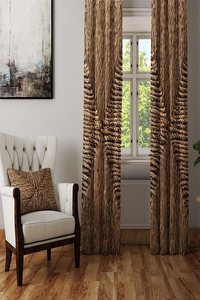 Else Dekor Coffee Wicker Strings Patterned Decorative Living Room Background Curtain
