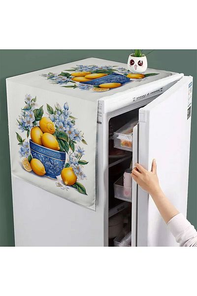 Else Halı 60x140cm Husa pentru congelator și frigider vintage cu model de lămâie
