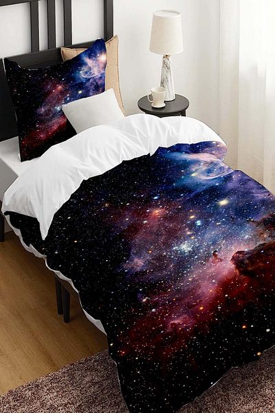 Else Dekor Imprimat Space Pattern - Set de lenjerie de pat pentru copii din satin de bumbac, single