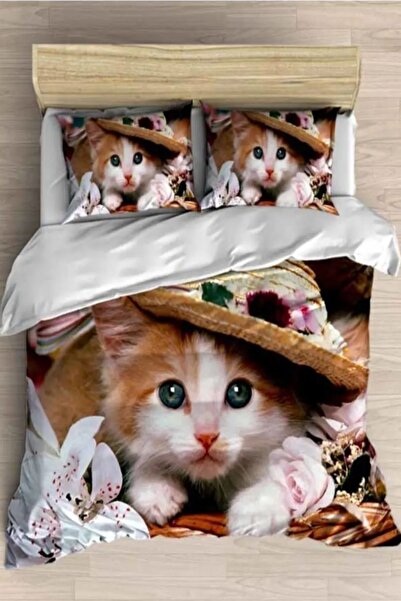 Else Halı Else Şapkalı Kedili 3d Desenli Çift Kişilik Nevresim Takımı