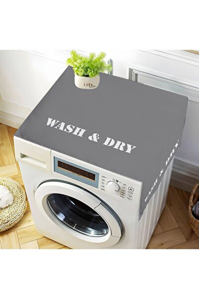 Else Dekor Gray White Patterned Decorative Dish Drying and Washing Machine Cover 60x140cm