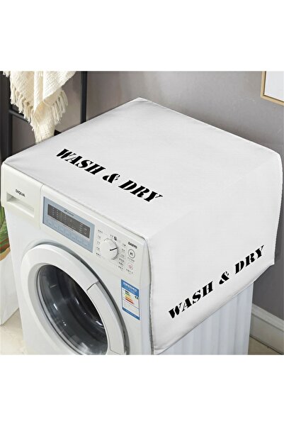 Else Halı Beyaz Siyah Desenli Dekoratif Bulaşık Kurutma ve Çamaşır Makinesi Ö...