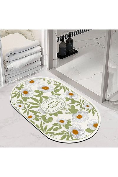 Else Dekor Else Floral μοτίβο ντους που απορροφά νερό Μπροστινό χαλάκι μπάνιου Κάθισμα τουαλέτας Οβάλ χαλί μπάνιου ynps-02