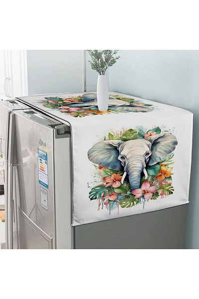 Else Halı 60x140cm Decorative Colorful Elephants Patterned Diffusion and Refrigerator Cover