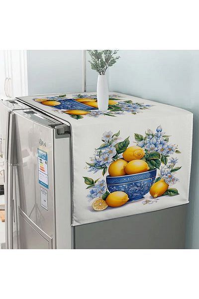 Else Halı 60x140cm Husa pentru congelator și frigider vintage cu model de lămâie