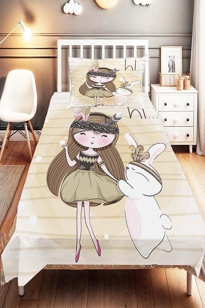 Else Dekor Girl Patterned Rabbit Kids and Baby Bedspread - Decorative